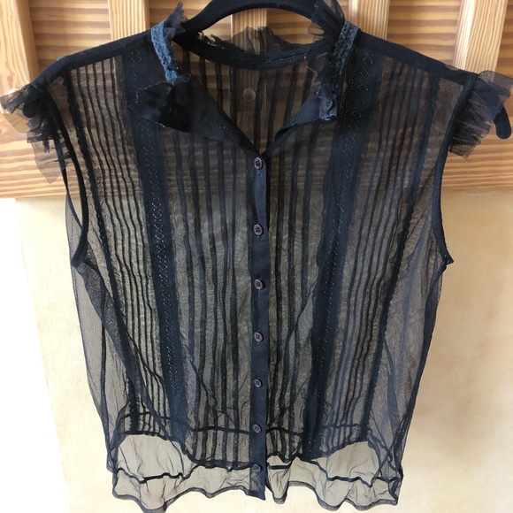 Black Sheer and Crochet Detail Blouse - Picture 1 of 11